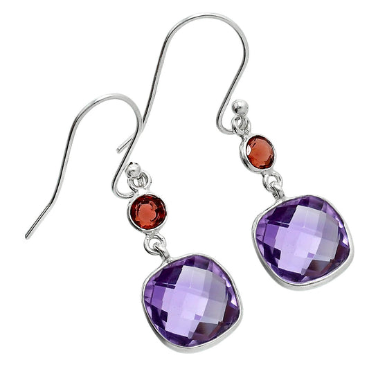 Premium Amethyst Checker Briolette & Garnet Earrings E-1006 11-EE10075