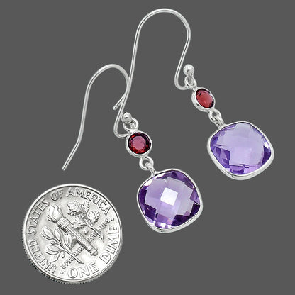 Premium Amethyst Checker Briolette & Garnet Earrings E-1006 11-EE10075