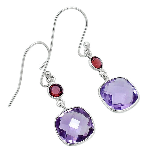 Premium Amethyst Checker Briolette & Garnet Earrings E-1006 11-EE10075