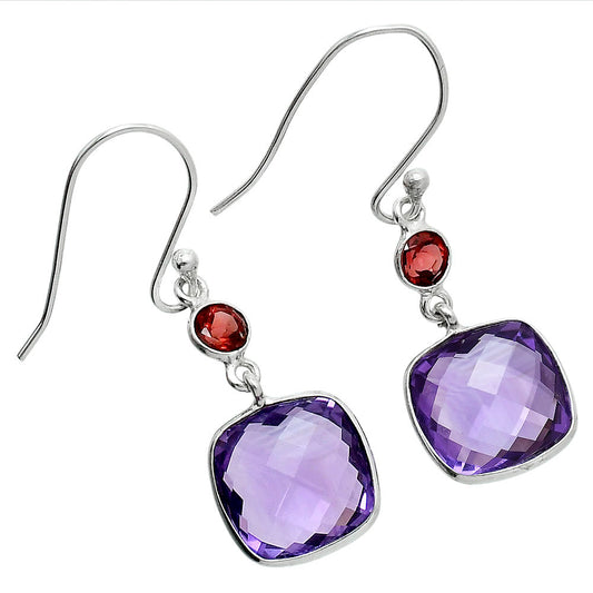 Premium Amethyst Checker Briolette & Garnet Earrings E-1006 11-EE10077