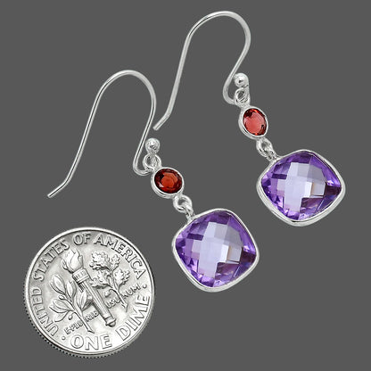 Premium Amethyst Checker Briolette & Garnet Earrings E-1006 11-EE10077
