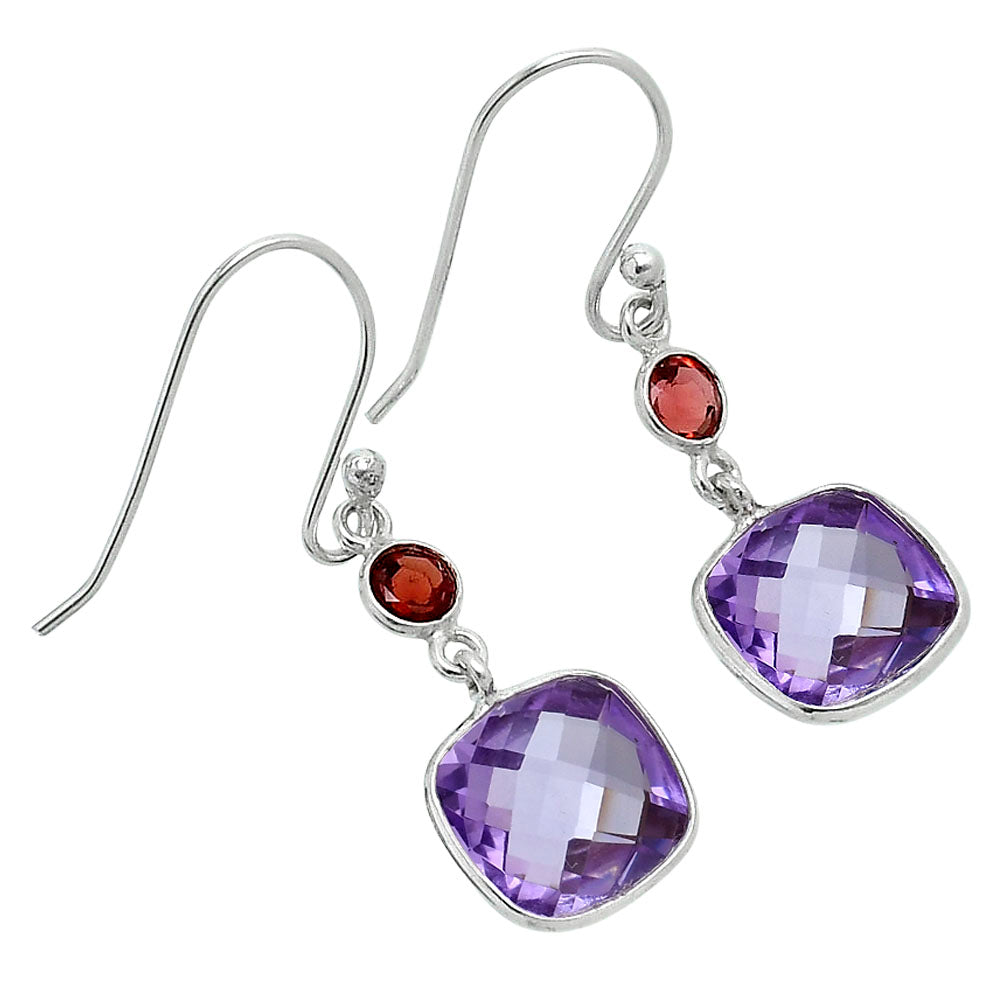 Premium Amethyst Checker Briolette & Garnet Earrings E-1006 11-EE10077
