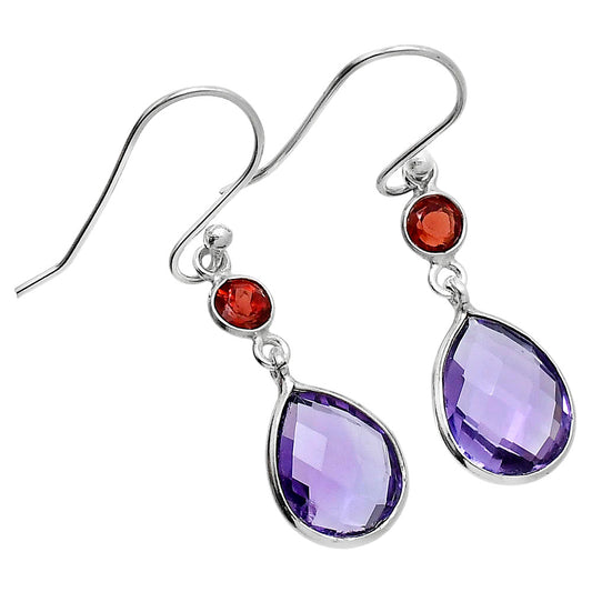 Premium Amethyst Checker Briolette & Garnet Earrings E-1006 11-EE10079