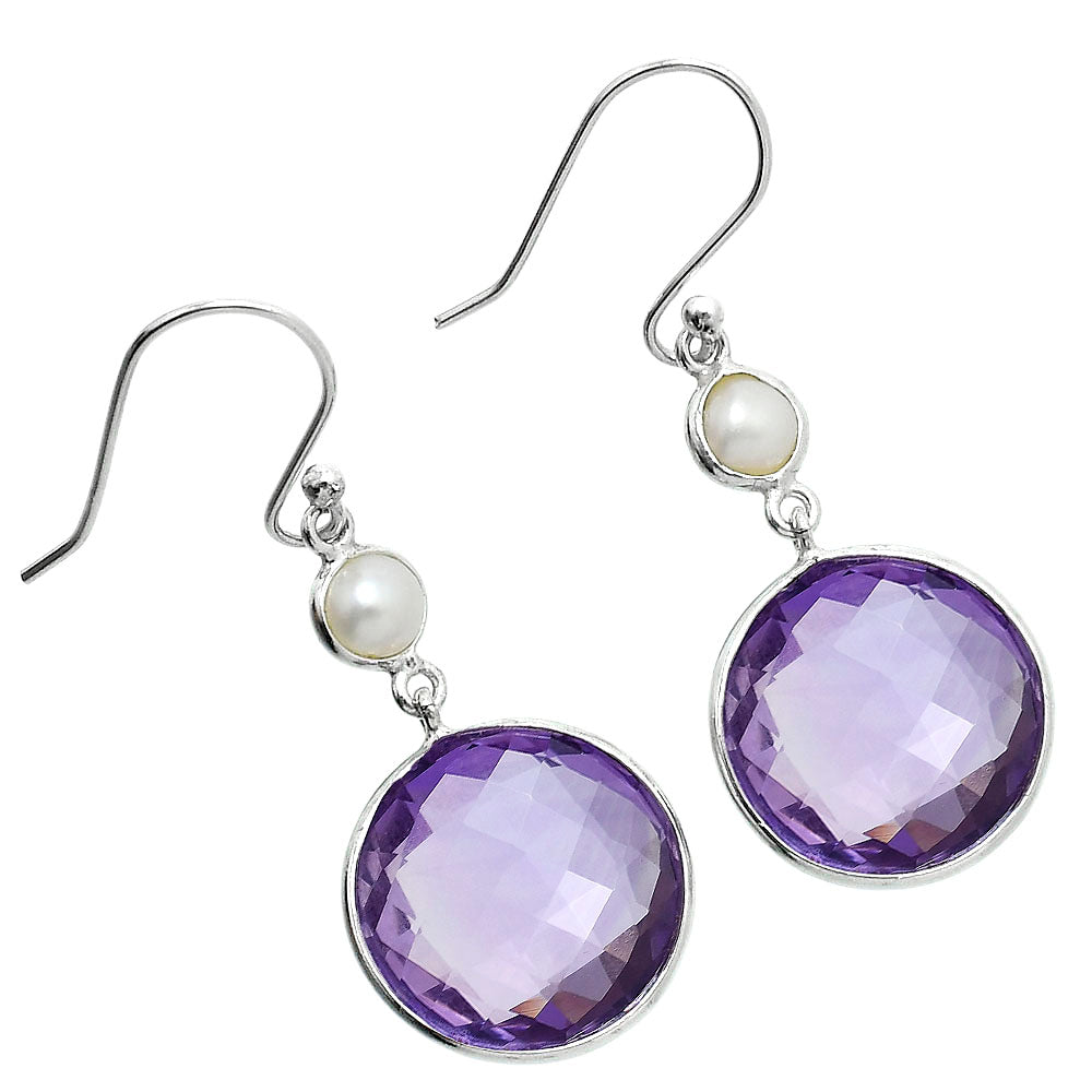 Premium Amethyst Checker Briolette & Pearl Earrings E-1002 11-EE10085