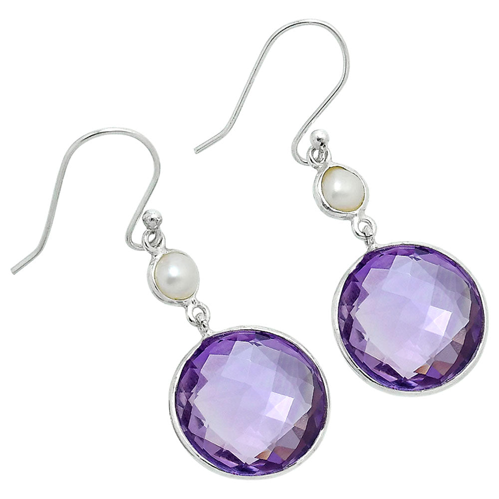 Premium Amethyst Checker Briolette & Pearl Earrings E-1002 11-EE10085