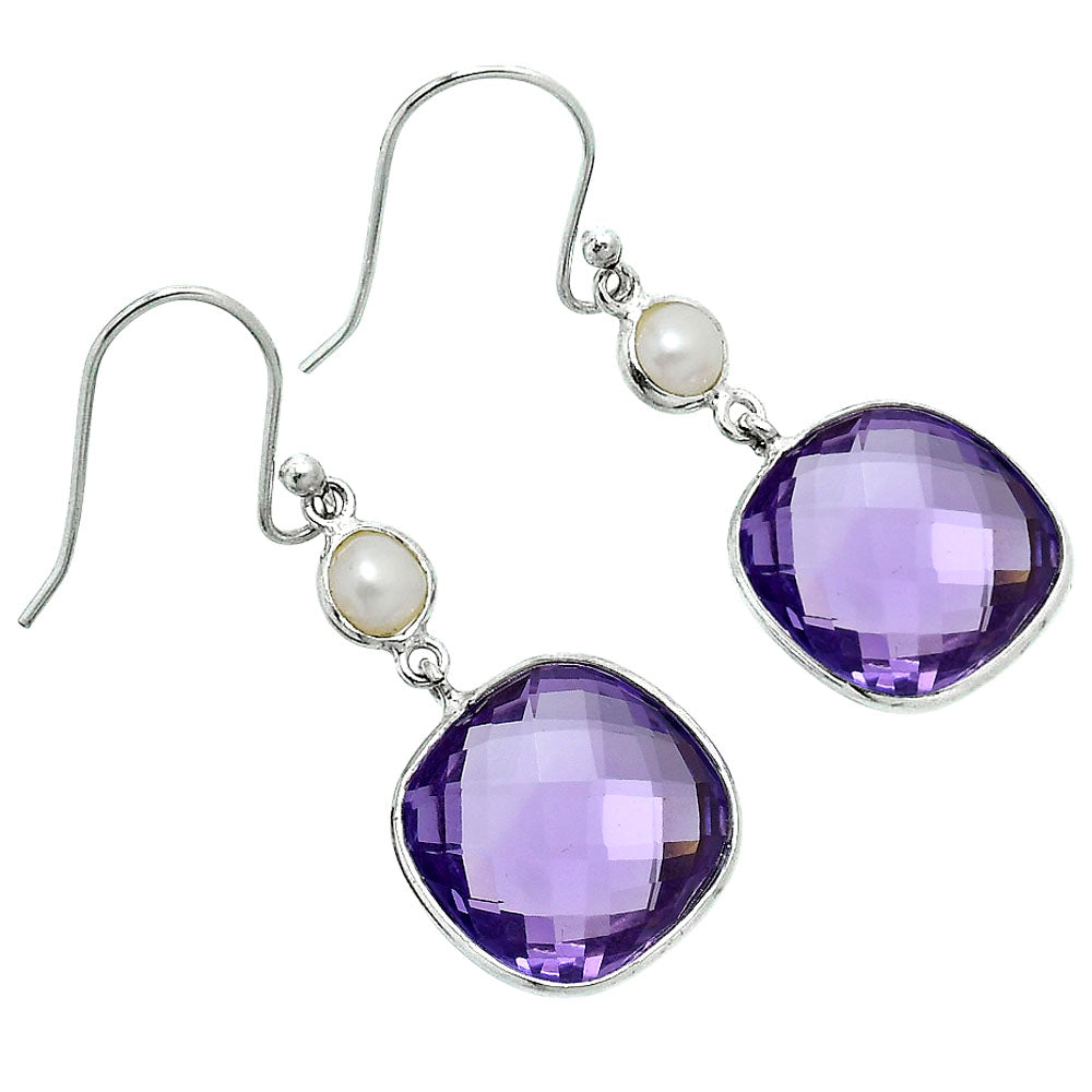 Premium Amethyst Checker Briolette & Pearl Earrings E-1006 11-EE10087