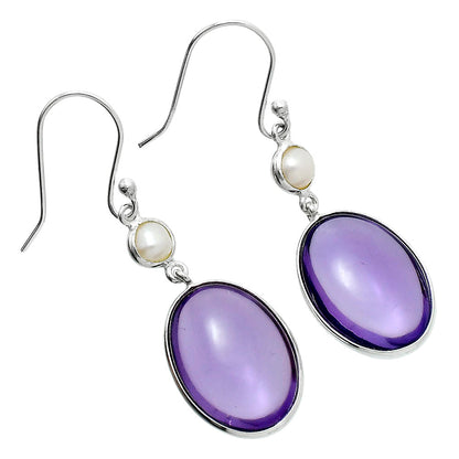 Premium Amethyst Checker Briolette & Pearl Earrings E-1002 11-EE10089