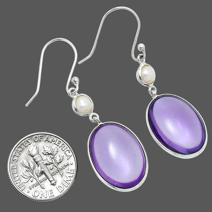 Premium Amethyst Checker Briolette & Pearl Earrings E-1002 11-EE10089