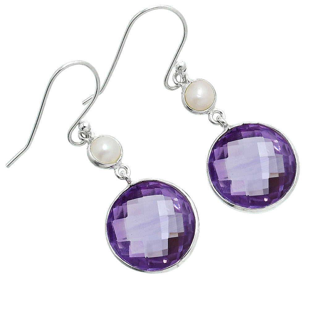 Premium Amethyst Checker Briolette & Pearl Earrings E-1002 11-EE10090