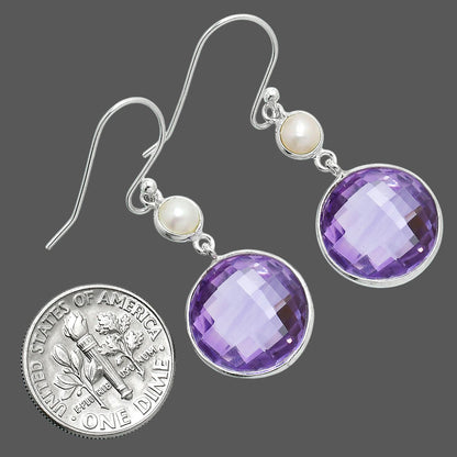 Premium Amethyst Checker Briolette & Pearl Earrings E-1002 11-EE10090