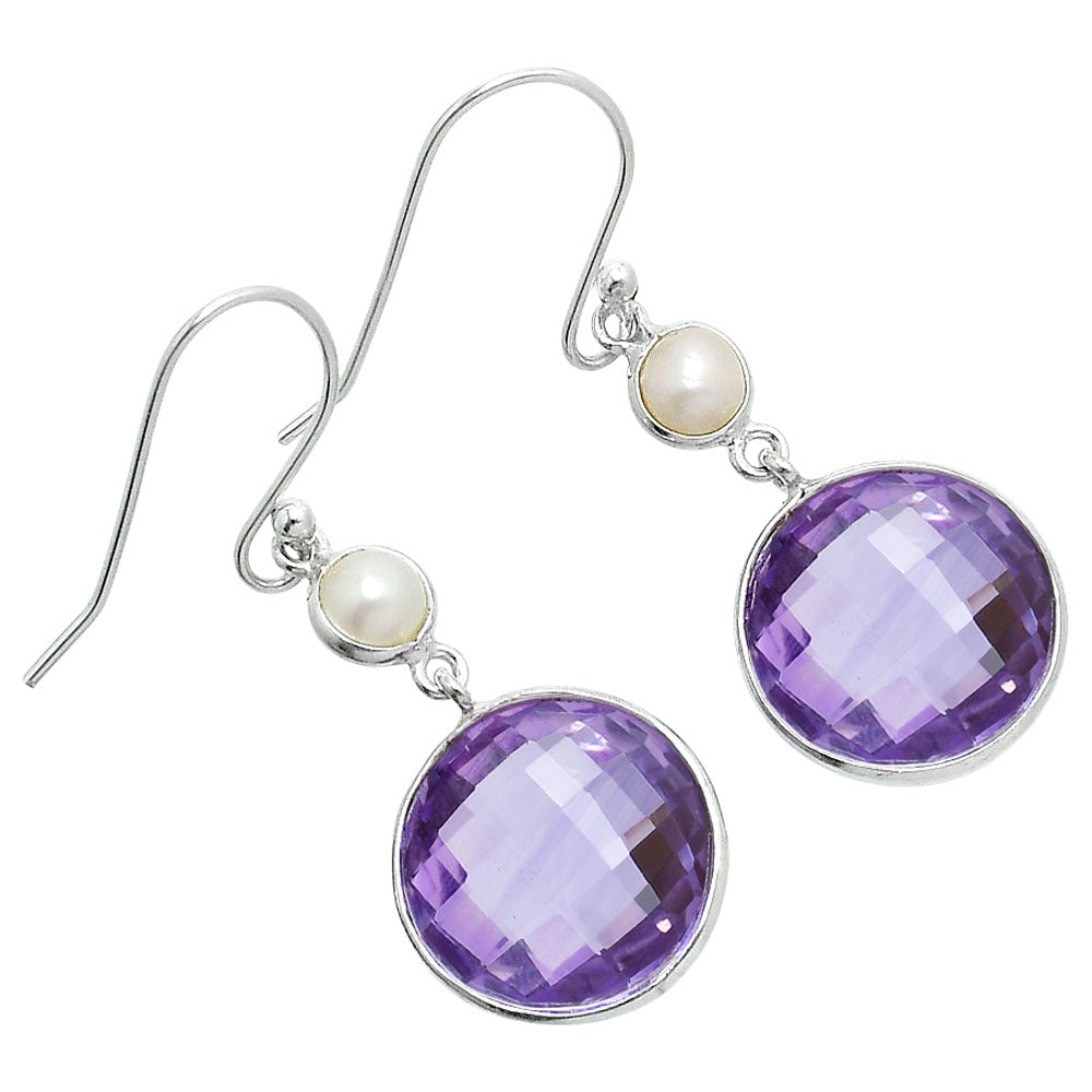 Premium Amethyst Checker Briolette & Pearl Earrings E-1002 11-EE10090
