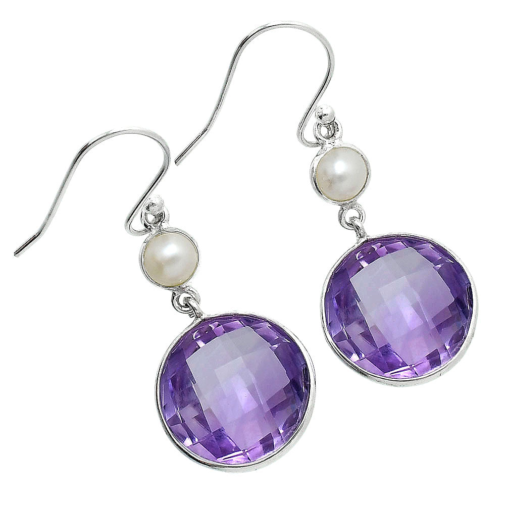 Premium Amethyst Checker Briolette & Pearl Earrings E-1002 11-EE10091