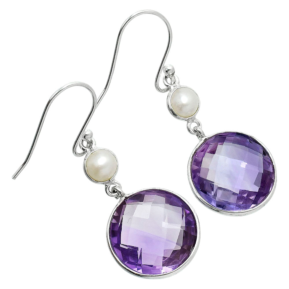Premium Amethyst Checker Briolette & Pearl Earrings E-1002 11-EE10091