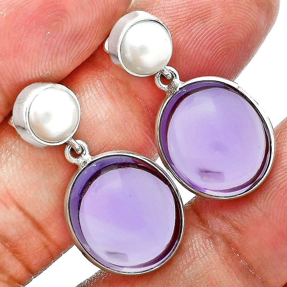 Premium Quality Amethyst Cab & Pearl Necklace Earrings Set N-1026 11-EG10002