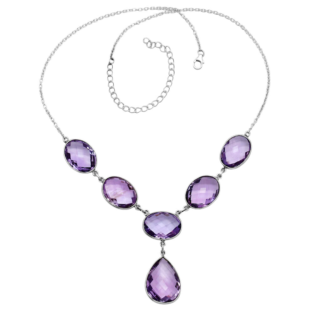 Premium Quality Amethyst Checker Briolette - Brazil Necklace N-1013 11-EN10002