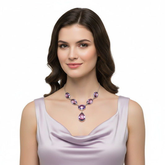 Premium Quality Amethyst Checker Briolette - Brazil Necklace N-1013 11-EN10002