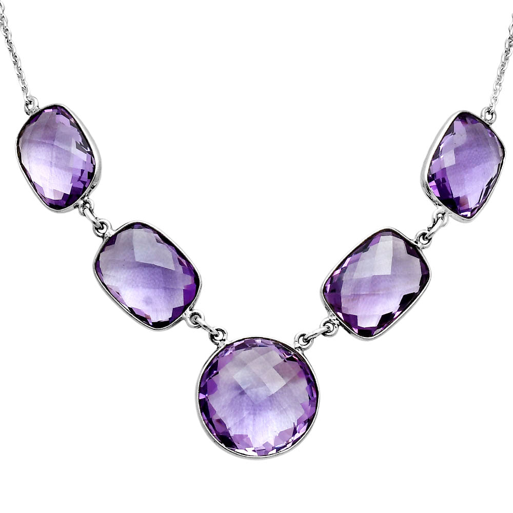 Premium Quality Amethyst Checker Briolette - Brazil Necklace N-1013 11-EN10003