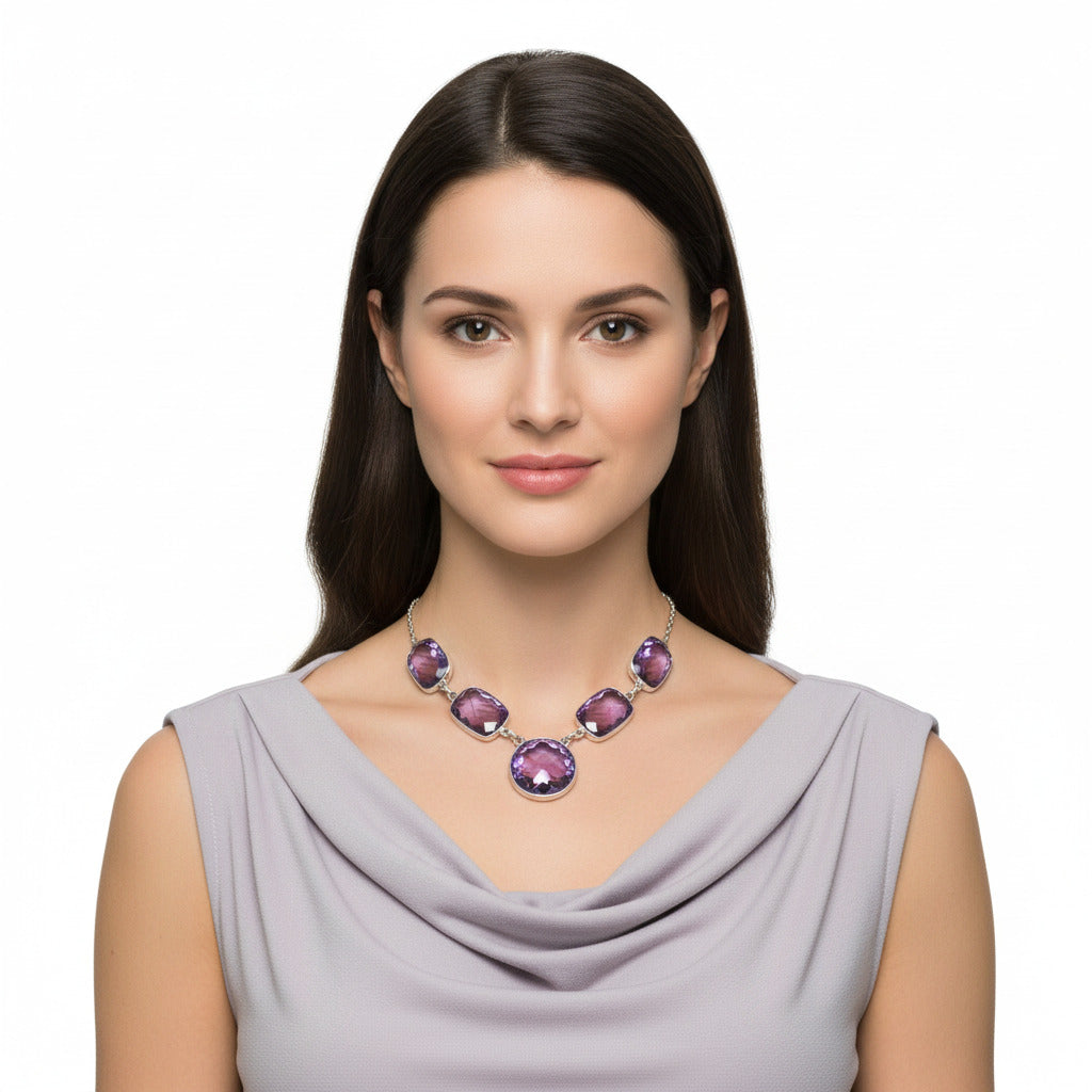 Premium Quality Amethyst Checker Briolette - Brazil Necklace N-1013 11-EN10003