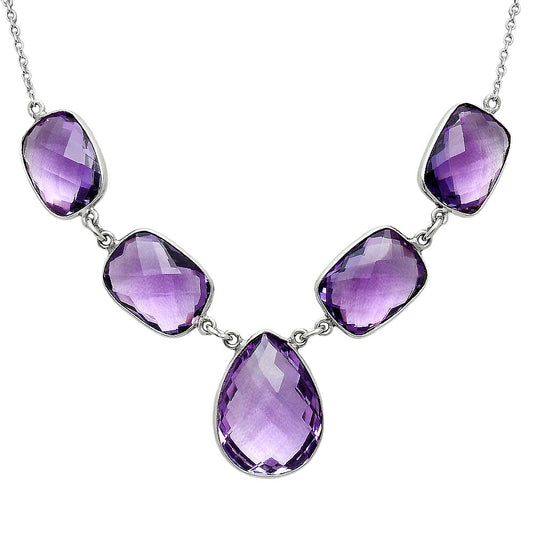 Premium Quality Amethyst Checker Briolette - Brazil Necklace N-1013 11-EN10005