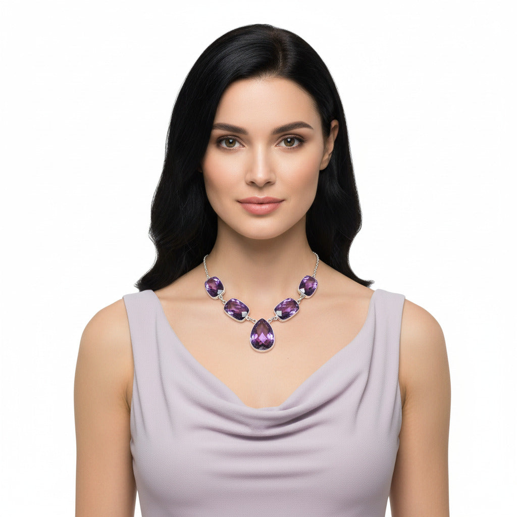 Premium Quality Amethyst Checker Briolette - Brazil Necklace N-1013 11-EN10005