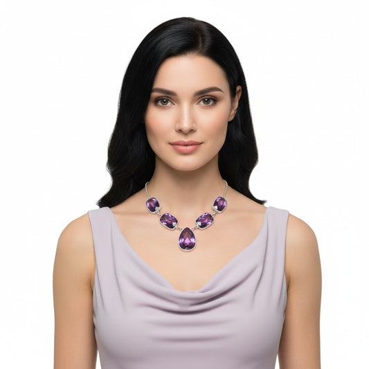 Premium Quality Amethyst Checker Briolette - Brazil Necklace N-1013 11-EN10005