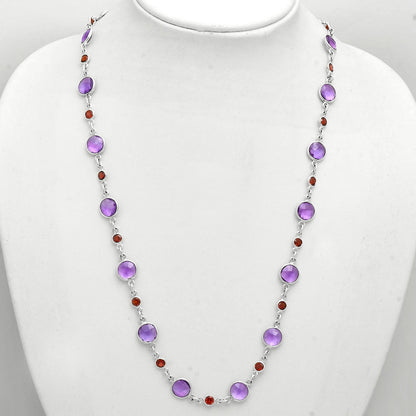 Premium Quality Amethyst Checker Briolette & Garnet Necklace N-1024 11-EN10006