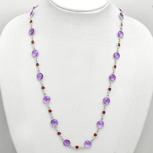 Premium Quality Amethyst Checker Briolette & Garnet Necklace N-1024 11-EN10006