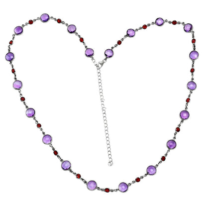 Premium Quality Amethyst Checker Briolette & Garnet Necklace N-1024 11-EN10006