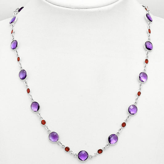 Premium Quality Amethyst Checker Briolette & Garnet Necklace N-1024 11-EN10007