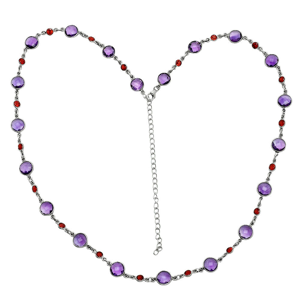 Premium Quality Amethyst Checker Briolette & Garnet Necklace N-1024 11-EN10007