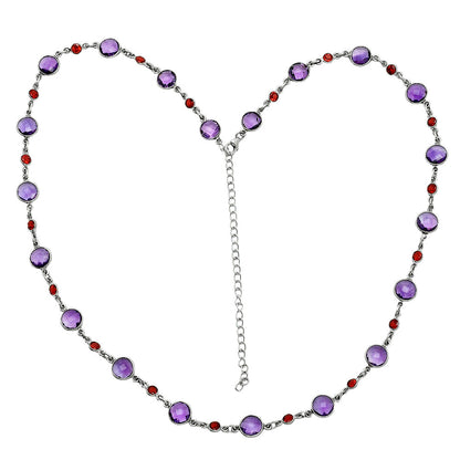 Premium Quality Amethyst Checker Briolette & Garnet Necklace N-1024 11-EN10007