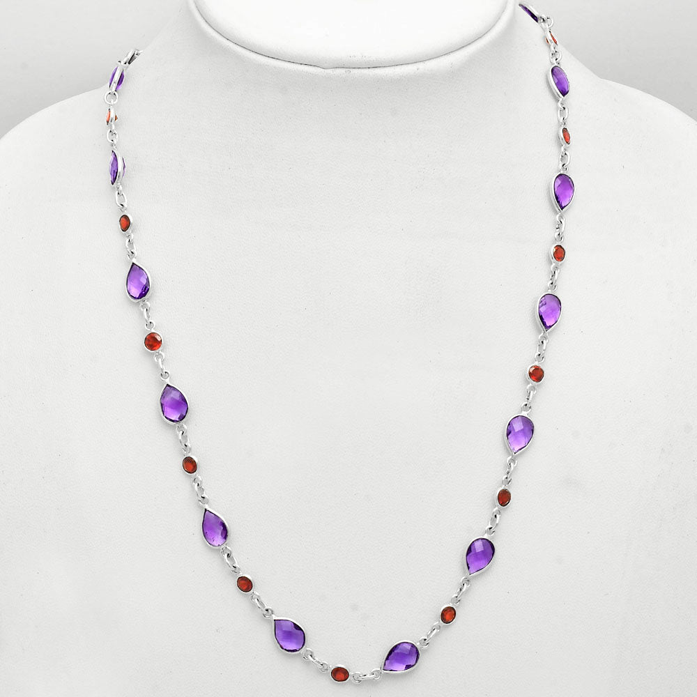 Premium Quality Amethyst Checker Briolette & Garnet Necklace N-1024 11-EN10008