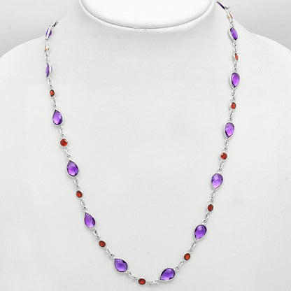 Premium Quality Amethyst Checker Briolette & Garnet Necklace N-1024 11-EN10008