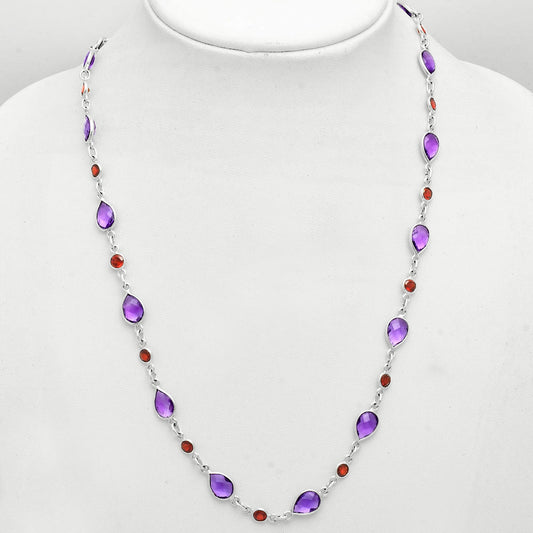 Premium Quality Amethyst Checker Briolette & Garnet Necklace N-1024 11-EN10008