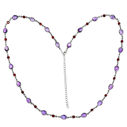 Premium Quality Amethyst Checker Briolette & Garnet Necklace N-1024 11-EN10008