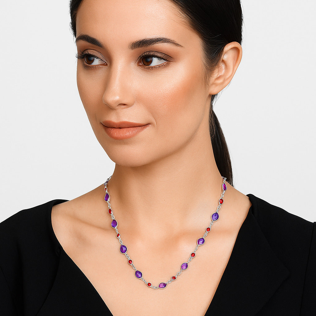 Premium Quality Amethyst Checker Briolette & Garnet Necklace N-1024 11-EN10008