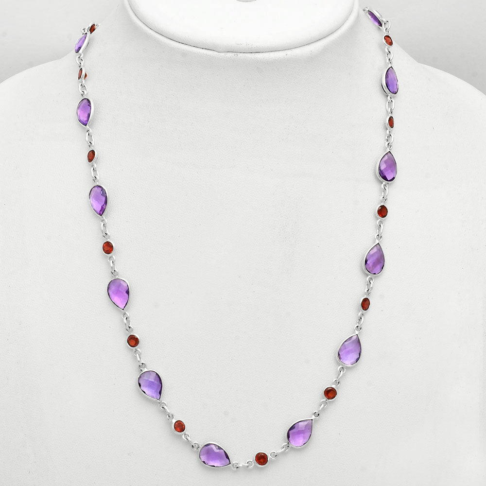 Premium Quality Amethyst Checker Briolette & Garnet Necklace N-1024 11-EN10009