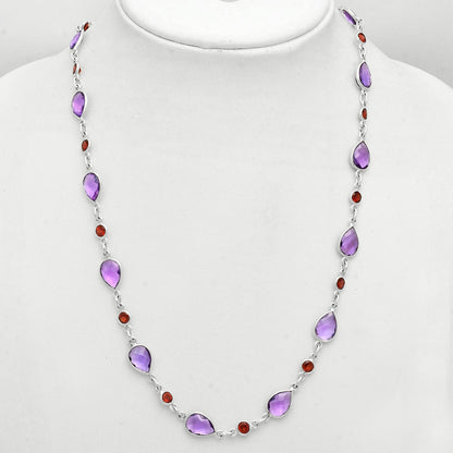 Premium Quality Amethyst Checker Briolette & Garnet Necklace N-1024 11-EN10009