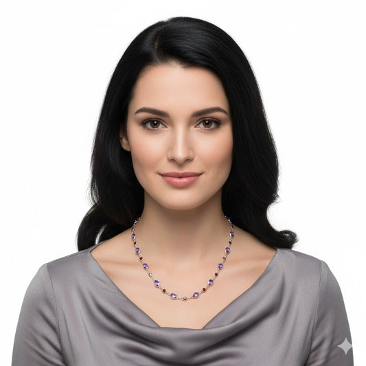 Premium Quality Amethyst Checker Briolette & Garnet Necklace N-1024 11-EN10009