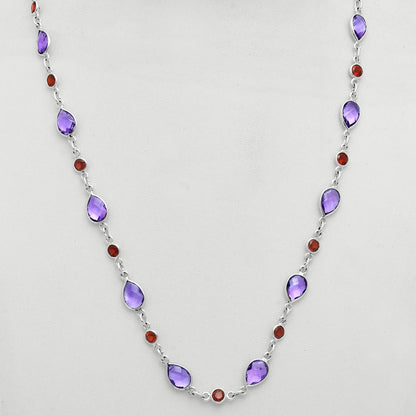 Premium Quality Amethyst Checker Briolette & Garnet Necklace N-1024 11-EN10010