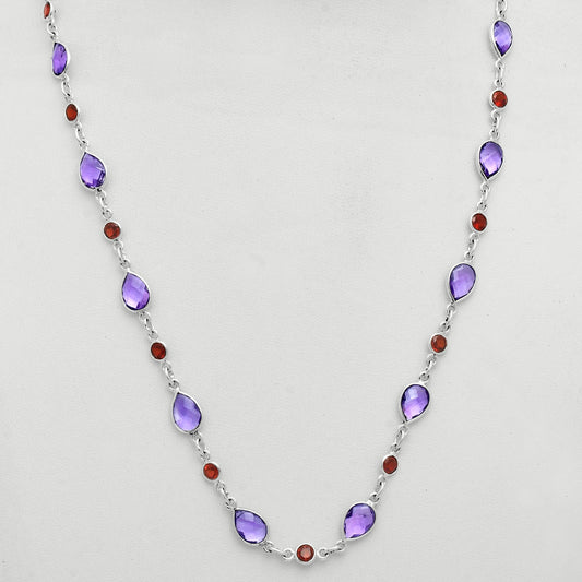 Premium Quality Amethyst Checker Briolette & Garnet Necklace N-1024 11-EN10010