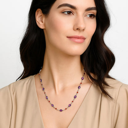 Premium Quality Amethyst Checker Briolette & Garnet Necklace N-1024 11-EN10010