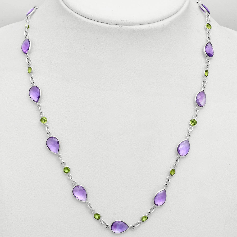 Premium Quality Amethyst Checker Briolette & Peridot Necklace N-1024 11-EN10011