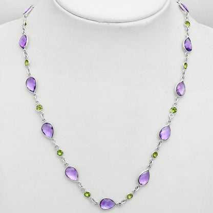 Premium Quality Amethyst Checker Briolette & Peridot Necklace N-1024 11-EN10011