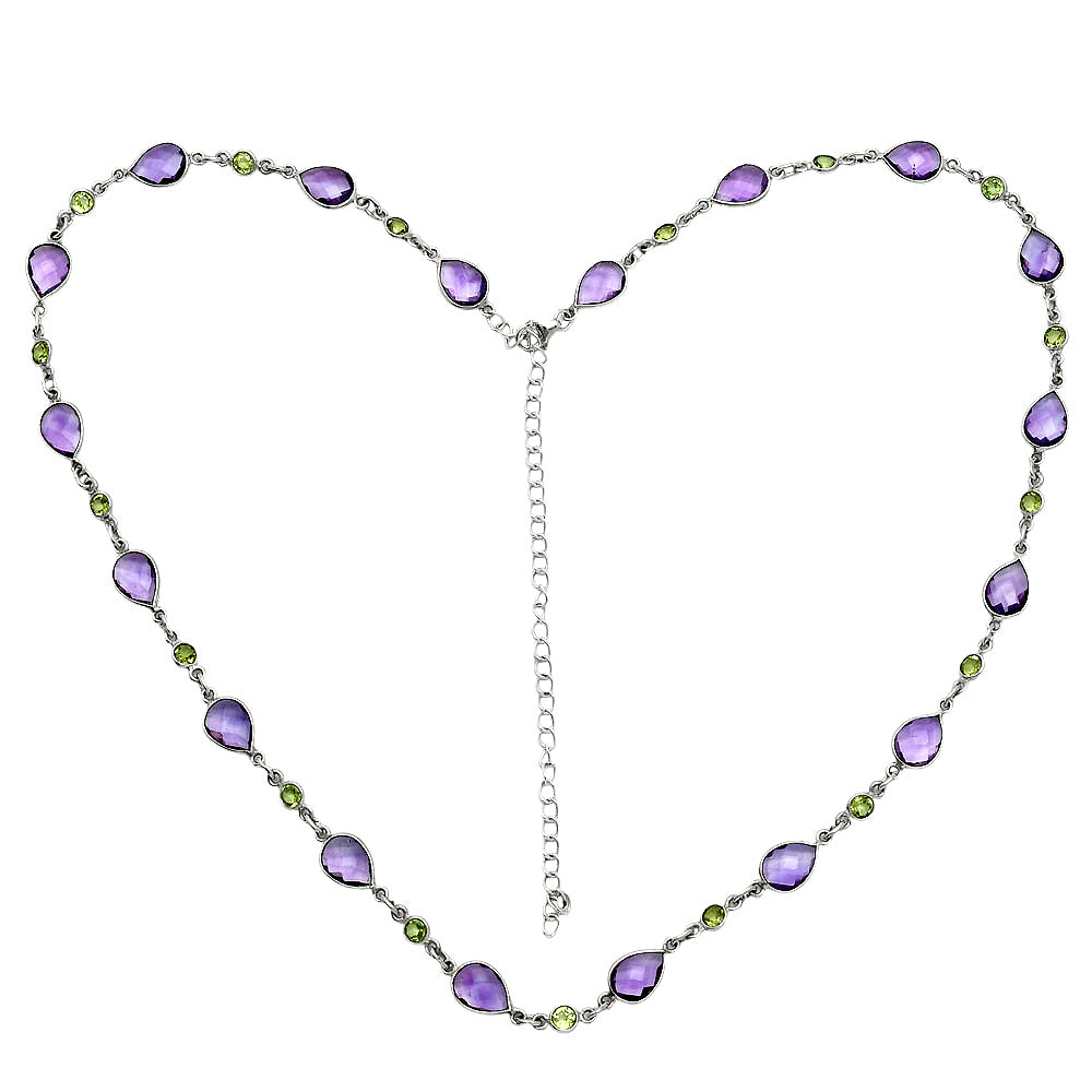Premium Quality Amethyst Checker Briolette & Peridot Necklace N-1024 11-EN10011