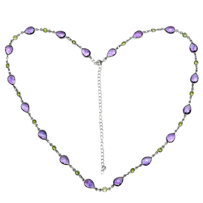 Premium Quality Amethyst Checker Briolette & Peridot Necklace N-1024 11-EN10011