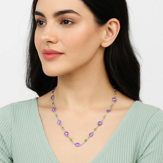 Premium Quality Amethyst Checker Briolette & Peridot Necklace N-1024 11-EN10011