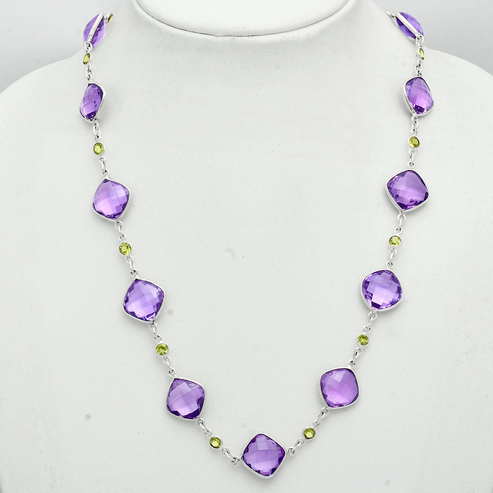 Premium Quality Amethyst Checker Briolette & Peridot Necklace N-1024 11-EN10012