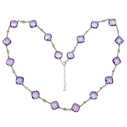 Premium Quality Amethyst Checker Briolette & Peridot Necklace N-1024 11-EN10012