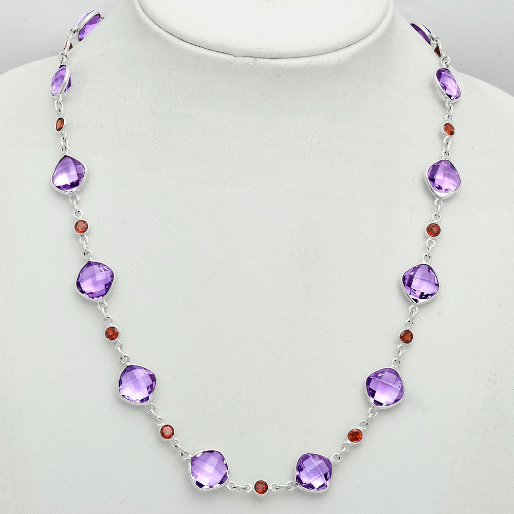 Premium Quality Amethyst Checker Briolette & Garnet Necklace N-1024 11-EN10013
